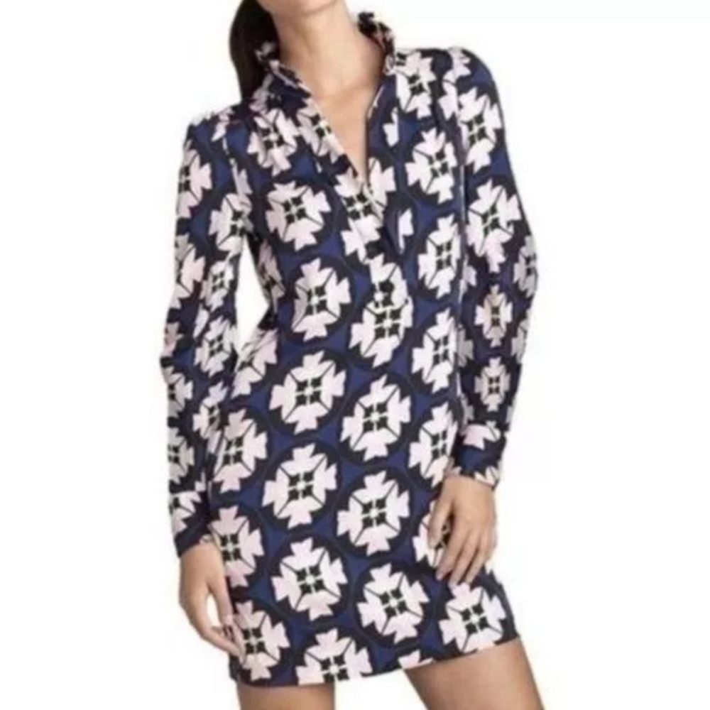 Diane Von Furstenberg Aretha Silk Floral Cameo Blossom Mini Popover Dress.